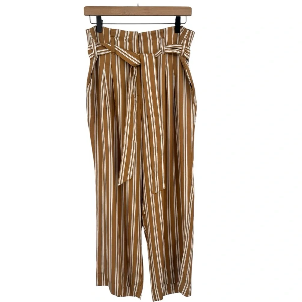 JUST Female Wendy Striped Lyocell Paperbag Wide Leg Pants Large Neutral Striped - Picture 6 of 11